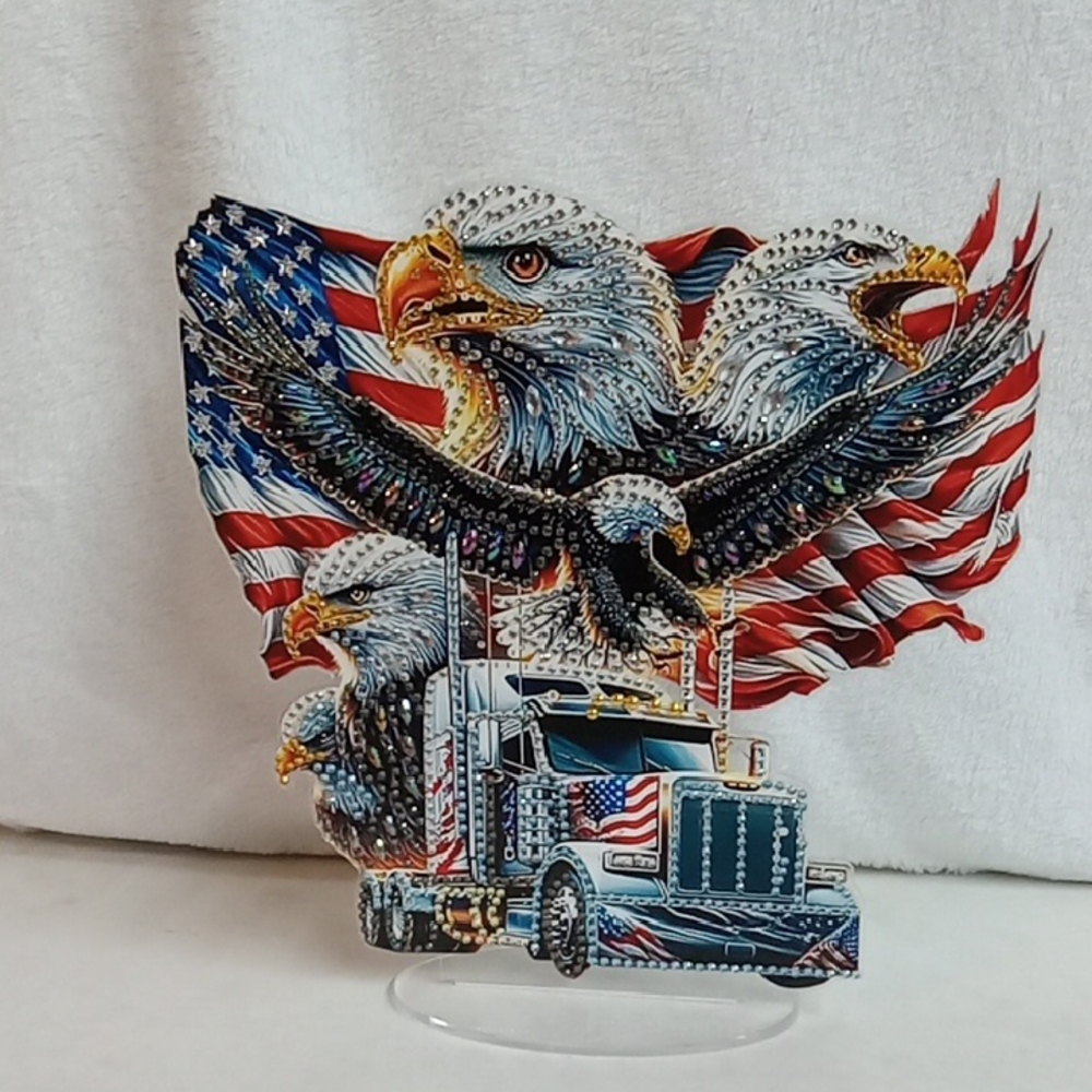 Completed Diamond Art Patriotic Eagle and Truck Centerpiece
